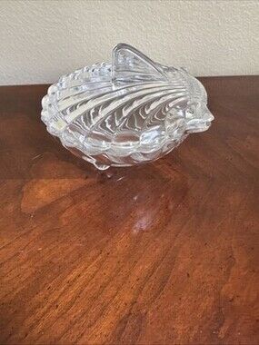 Gorham Vintage Clamshell Shaped Crystal  Dish With Lid 3 Feet 5-1/2" Wide